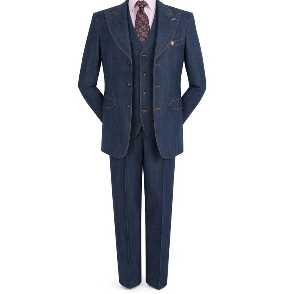 Royal Diamond Denim Suit 3pc Jacket Vest Pants Western Cowboy 48L 42L‎ Dark Jean